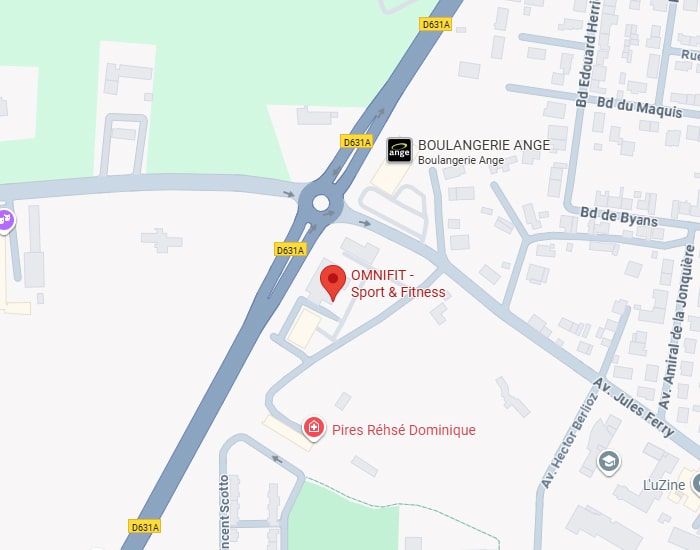 OMNIFIT Sport & Fitness D631A : Localisation et commerces Carte D631A avec OMNIFIT Sport & Fitness, Boulangerie Ange, Pires Réhse Dominique. Rond-point, Bd de Byans, Av. Jules Ferry visibles.